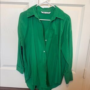 Zara Green Relaxed Button-Up Shirt
